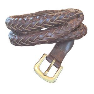 Vintage Brighton Braided Bullwhip Leather Belt Solid Brass Buckle Crafted in USA